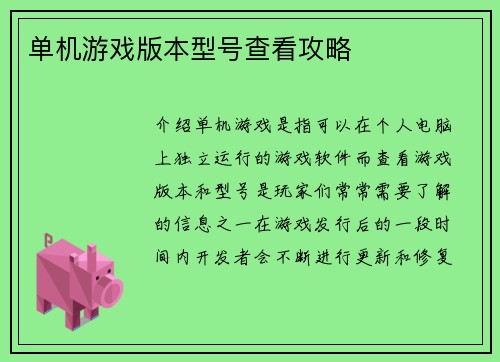 单机游戏版本型号查看攻略